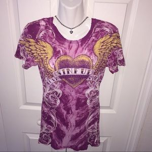 Tie dyed, rhinestone encrusted designed tee